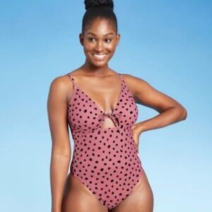 Shade & Shore Rose Pink Polka Dot Cutout One Piece Swimsuit